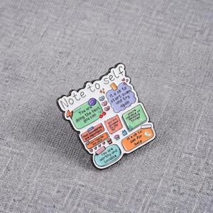 Note to Self Enamel Pin, Affirmation Lapel Brooch, Self Care Badge, Pastel Flair