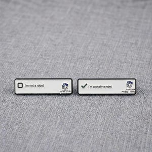 CAPTCHA Enamel Pin, I'm Not a Robot Brooch, Tech Humor Lapel Pin