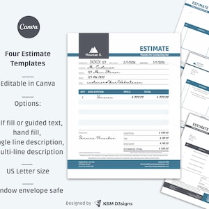Plantillas de presupuestos para pequeñas empresas: Infraestructura de marca de Canva con formato carta estadounidense (4 plantillas)