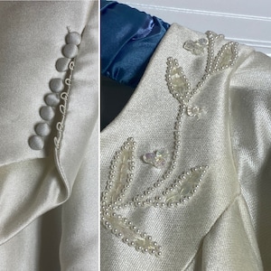 60s Designer House of Bianchi Fall Satin Wedding Gown w/ Removable Cape Train Size Small to Medium| Fall/Winter Vintage Wedding Dress