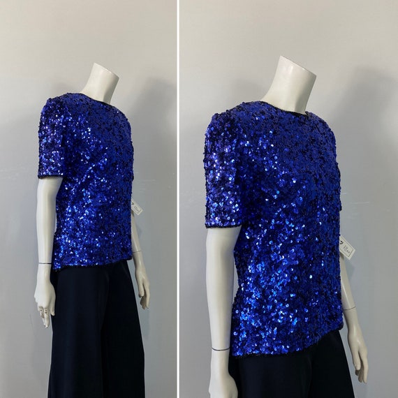 Vintage Sequin Blouse NWT| BLUE Deadstock Stenay … - image 4