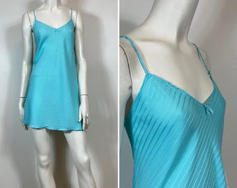 70s 80s Victoria's Secret Aqua Blue Chemise Nightie| Vintage Gold Crown Label Victoria's Secret Nightgown| Union Made in USA M