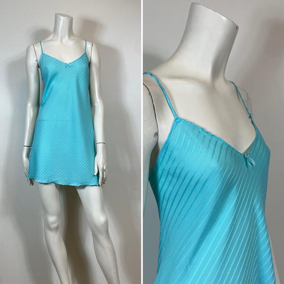 70s 80s Victoria's Secret Aqua Blue Chemise Nightie| Vintage Gold Crown Label Victoria's Secret Nightgown| Union Made in USA M