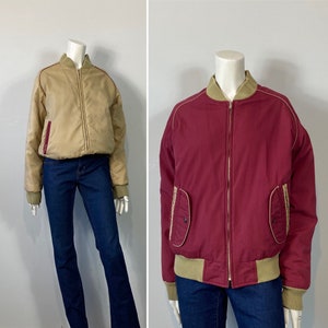 70s 80s Reversible Bomber Jacket| Vintage Reversible Coat| Burgundy & Beige Bomber Jacket| 2 Jackets in One Modern Medium to Large