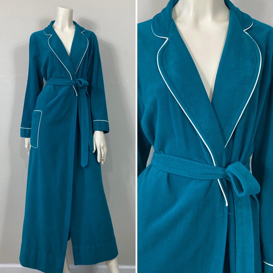 Elegant 80s Robe|vintage Belted Teal & White Fall Winter Dressing Gown ...