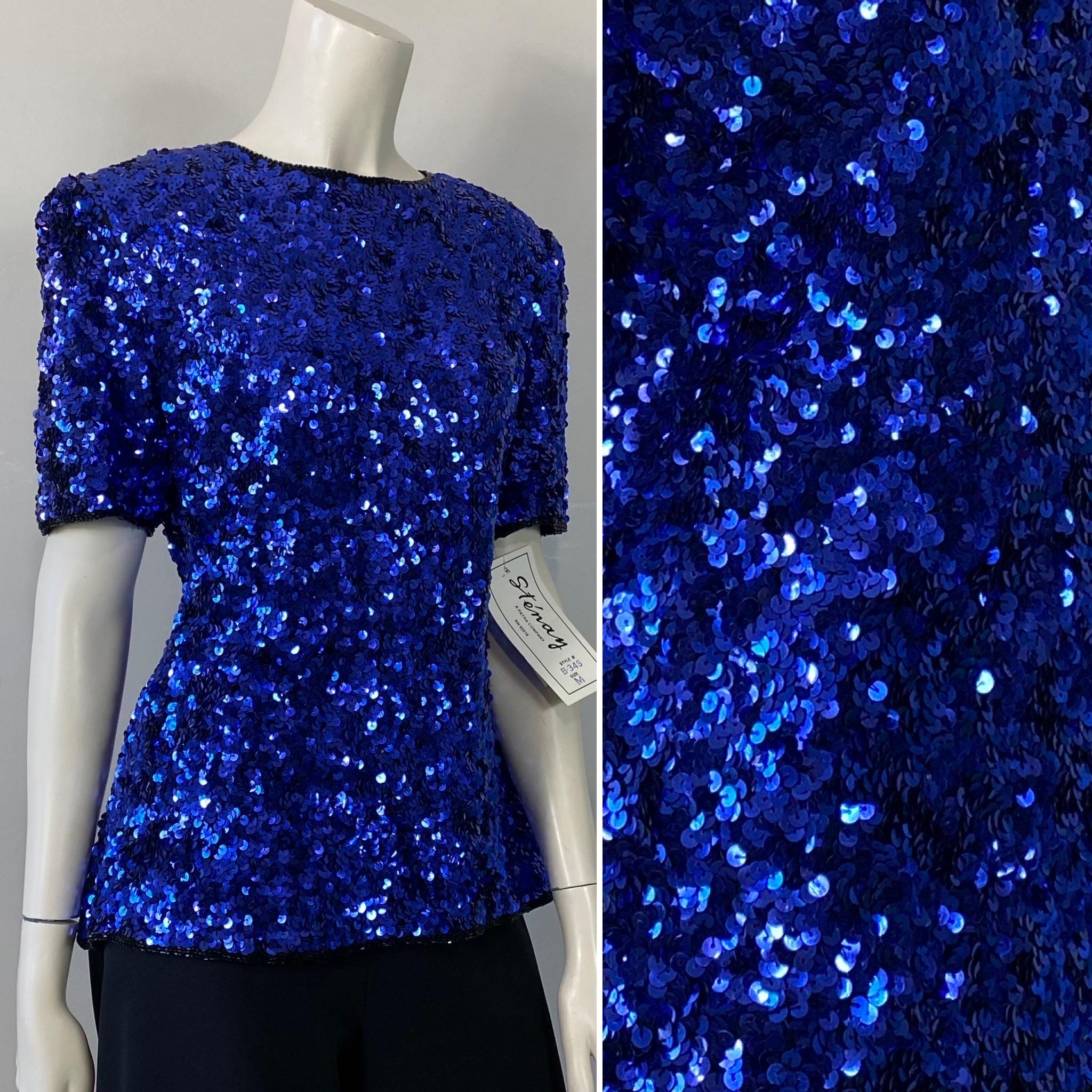 Vintage Sequin Blouse NWT| BLUE Deadstock Stenay Sequin Top