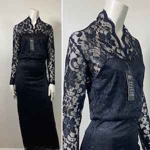 Morticia Black Lace Dress| Y2K Black Lace Gothic Romance Full Length Dress Small