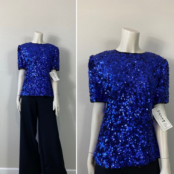 Vintage Sequin Blouse NWT| BLUE Deadstock Stenay … - image 2