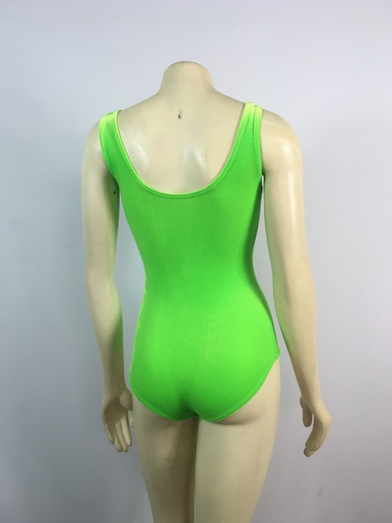 80s 90s Bodysuit| 90s Lime Green Plush Velvet Bod… - image 8