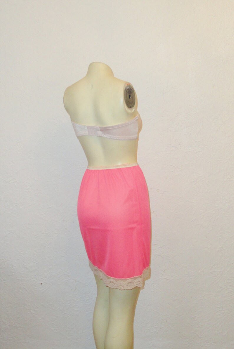 50s 60s Vintage Half Slip 50s BRIGHT Coral Pink Vintage Nylon Half Slip 60s Bright Coral Pink Nylon Mini Slip Size small image 7