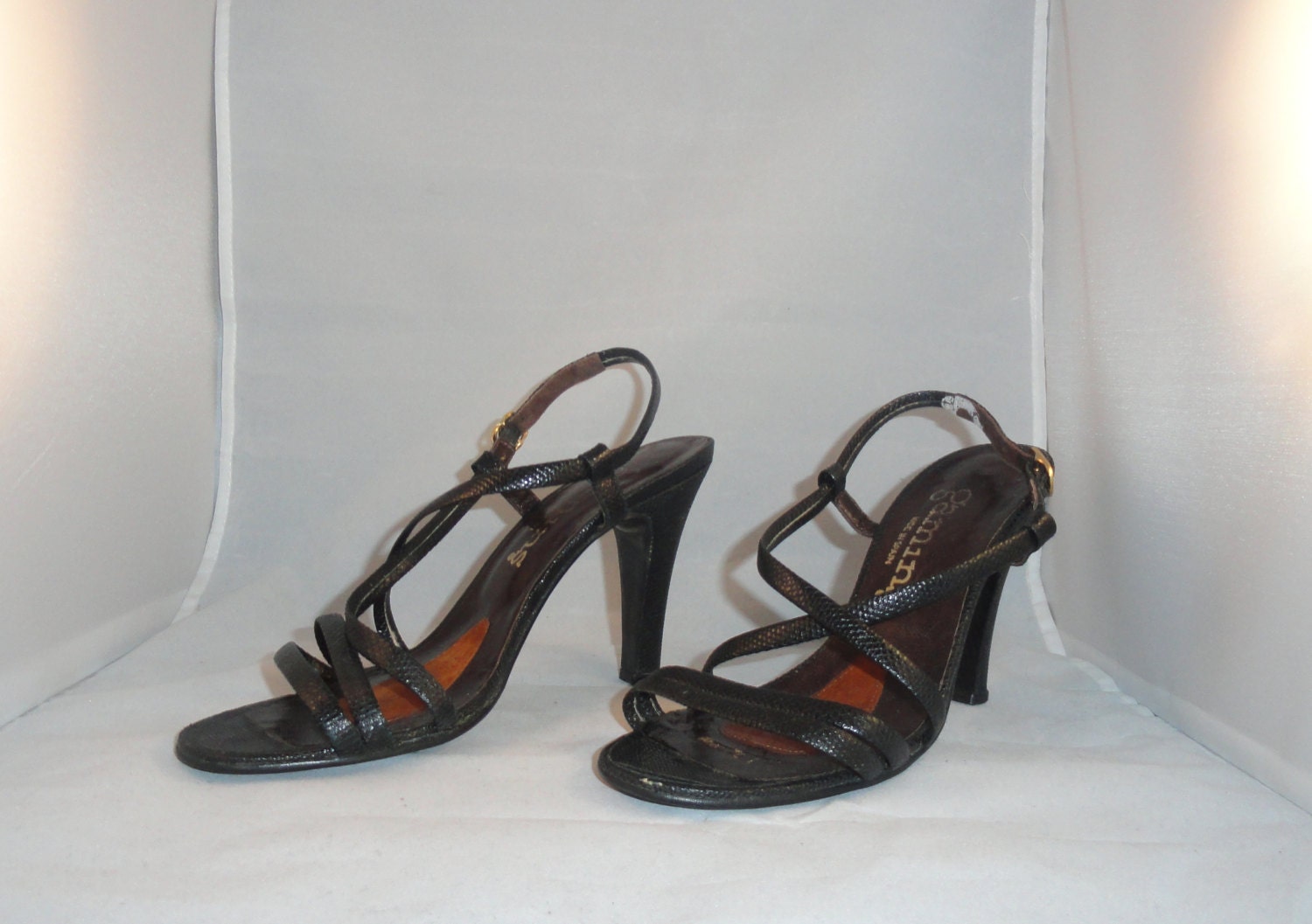Vintage Shoes 60s High Heel Sandas Gamins Sandals Black | Etsy