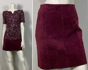 90S DESIGNER Suede Skirt| 90s Hugo Buscati Collection Cranberry Suede Skirt| 90s Vintage Skirt| 90s Suede Leather Skirt  Sz 2 Modern XS