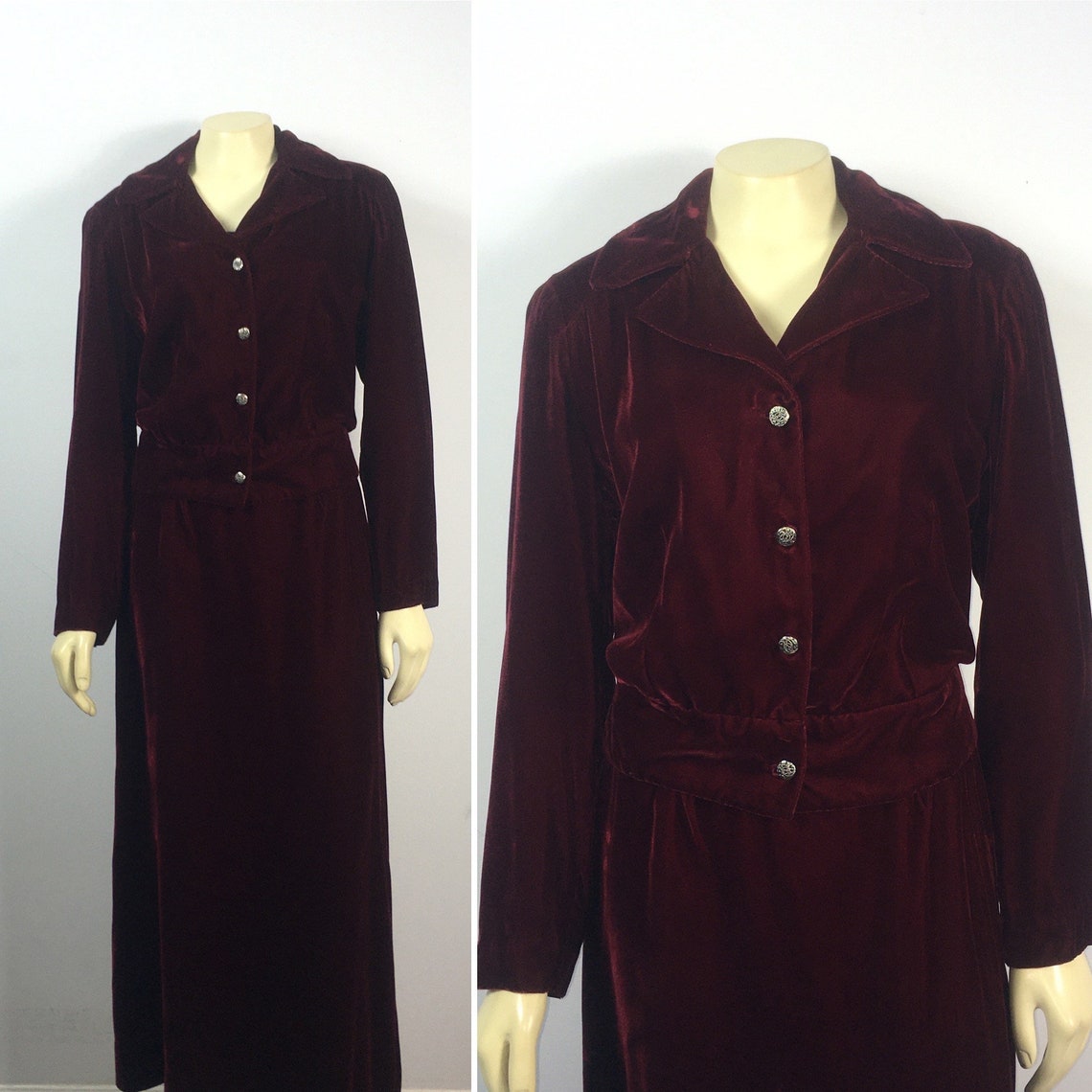 30s 40s Velvet Suit Vintage Velvet Jacket & Skirt Cranberry | Etsy