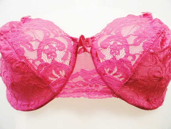 Vintage Bra 34D Victoria's Secret Hot Pink Embroi… - image 2