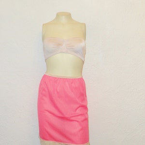 50s 60s Vintage Half Slip 50s BRIGHT Coral Pink Vintage Nylon Half Slip 60s Bright Coral Pink Nylon Mini Slip Size small image 9