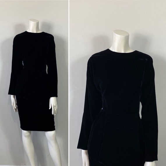 80s Backless Black Velvet Cocktail Party Dress w/… - image 8