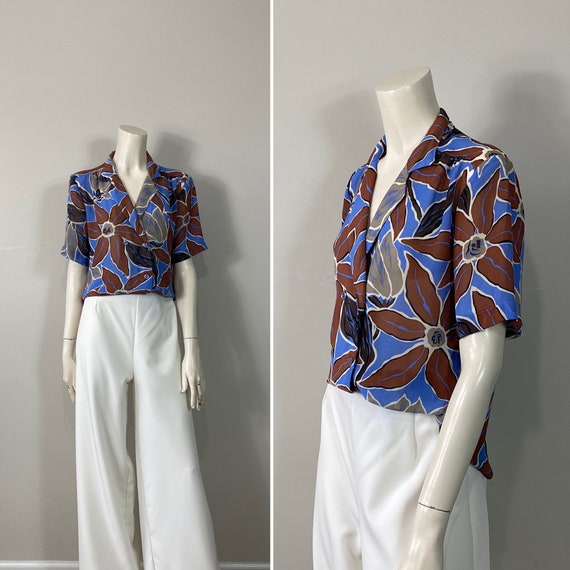 70s 80s Blouse Vintage Japanese Tropical Floral Blouse Campus