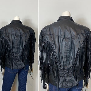 80s Vintage Leather Coat| Vintage Leather Fringe Biker Coat Jacket W/ Zip Out Lining Lace Up Sides Size Large