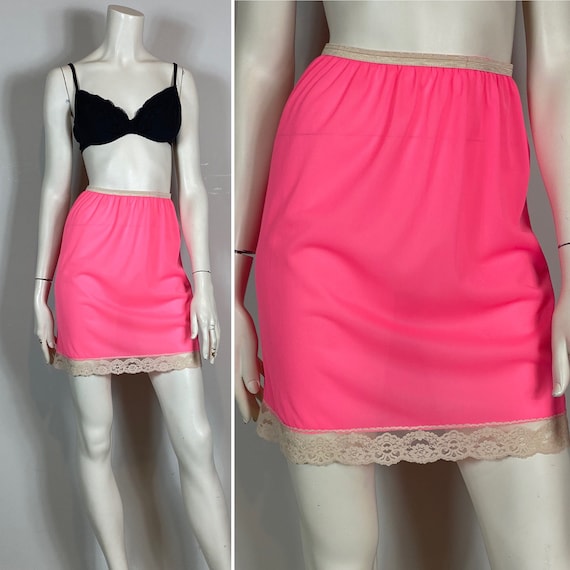 50s 60s Vintage Half Slip| 50s BRIGHT Coral Pink … - image 1