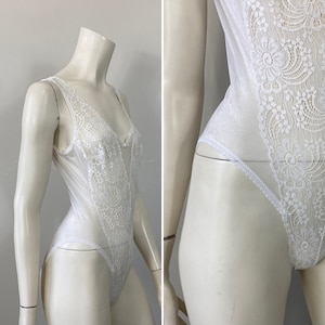 80s Shimmering Chiffon & White Lace Teddy by Oscar De La Renta LINGERIE