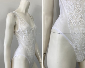Body anni '80 in chiffon scintillante e pizzo bianco di Oscar De La Renta LINGERIE