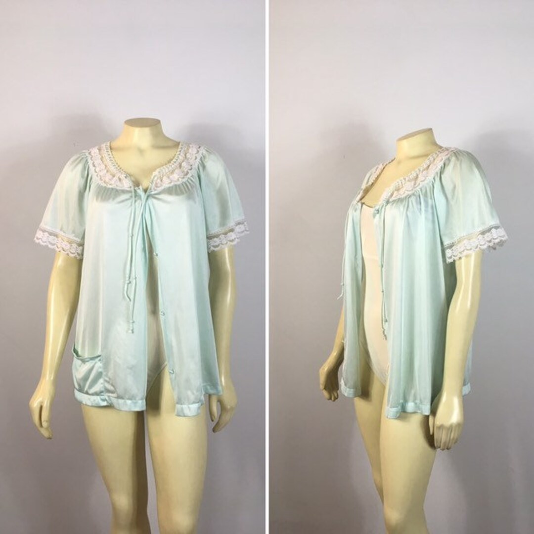 Vintage Bed Jacket Flair Pastel Seafoam Green Nylon Satin Bed Jacket Great With Pajamas Nighties