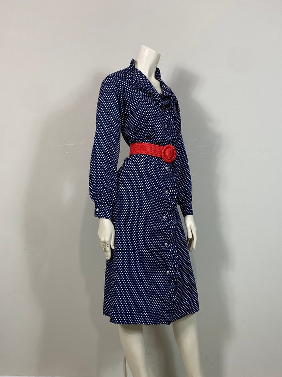 Vintage Polka Dot Dress Navy Blue and White Polka… - image 3