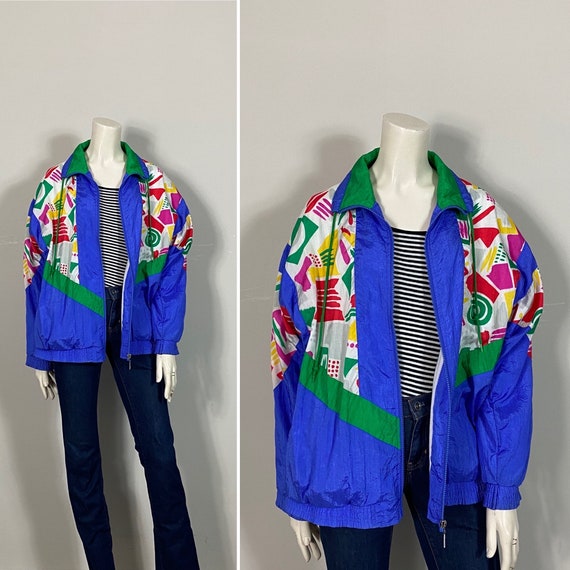 80s 90s Windbreaker Vintage Casual Isle Windbreaker Jacket Medium