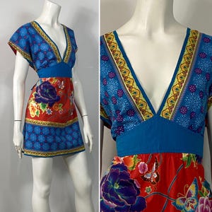 Y2K Babydoll Tunic| Bright Floral Babydoll Tunic Shirt / Dress| 100% Cotton Shirt| Cotton Top| Vintage Cotton Top Size Small Medium Large