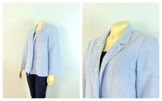 80s Cotton Blazer| 80s Searsucker Blazer| 80s Lig… - image 4