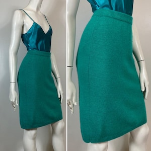 80s Green Knit Pencil Skirt| Vintage Green Sweater Skirt| Size Modern Small- Medium