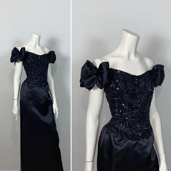 Vintage 80s Mike Benet Black Ball Gown