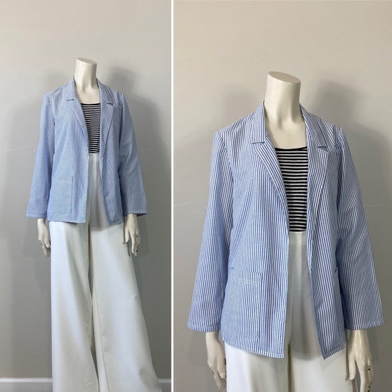 80s Cotton Blazer| 80s Searsucker Blazer| 80s Lig… - image 1