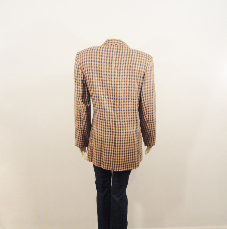 80s Oversized Plaid Blazer Counterparts Colorful Plaid Burgundy Eggplant Blue Brown Size 6 Modern Small to Medium