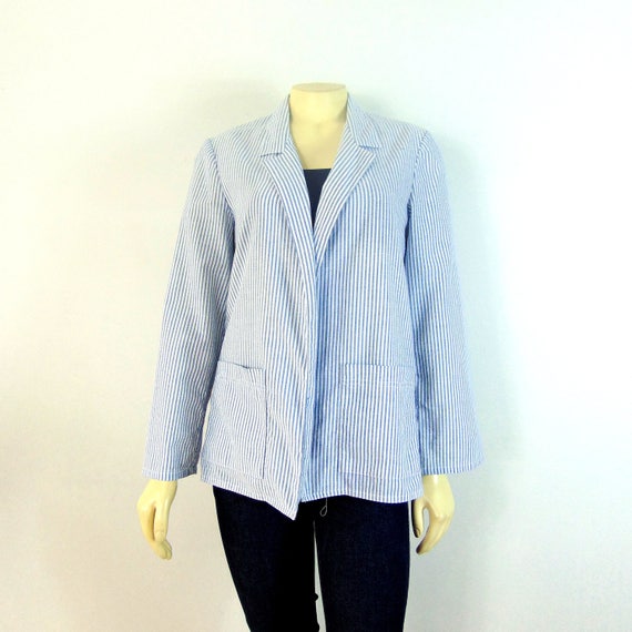 80s Cotton Blazer| 80s Searsucker Blazer| 80s Lig… - image 5