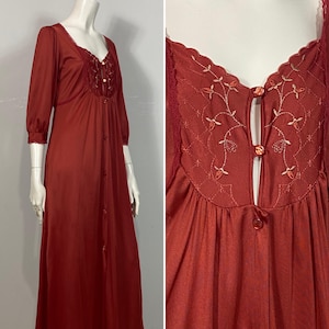 Vintage Satin Dressing Gown| Vintage Texsheen Rust Nylon Satin Full Length Robe