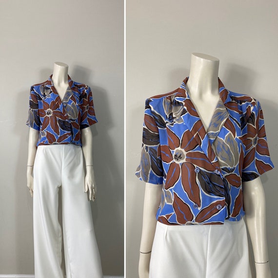 70s 80s Blouse Vintage Japanese Tropical Floral Blouse Campus