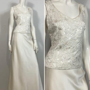 Y2K 2000s Ivory Beaded Bridal Set| Vintage Kay Unger Beaded Top & Satin Skirt Modern Size XS