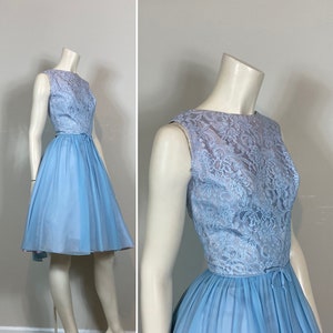 50s 60s Party Dress| 60s Pastel Lavender and Blue Lace & Chiffon Dress| 50s 60s Metal Zipper Dress| Size Small to Medium