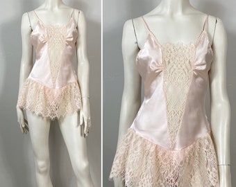 RARE Ralph Montenero Teddy| Ballet Pink Satin & Lace Teddy Lingerie| Ballerina Inspired Skirted Teddy| Union Made Size Petite Fits XS - S