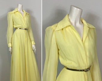 1940s Yellow Formal Gown| 40s Pastel Yellow Full Length Gown| 40s Formal Shirtwaist Dress