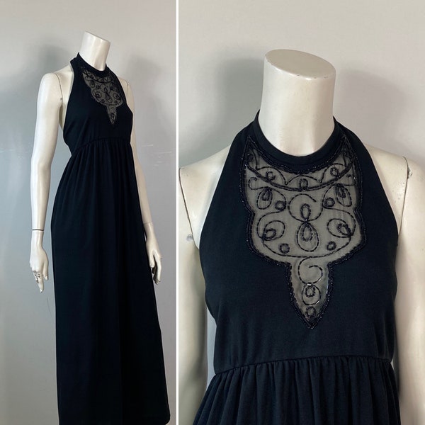 Beautiful Vintage Beaded-Accent Halter Dress
