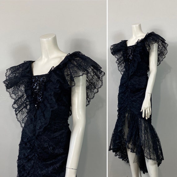 RARE 80s Avant Garde Black Sequin & Lace Mermaid … - image 4