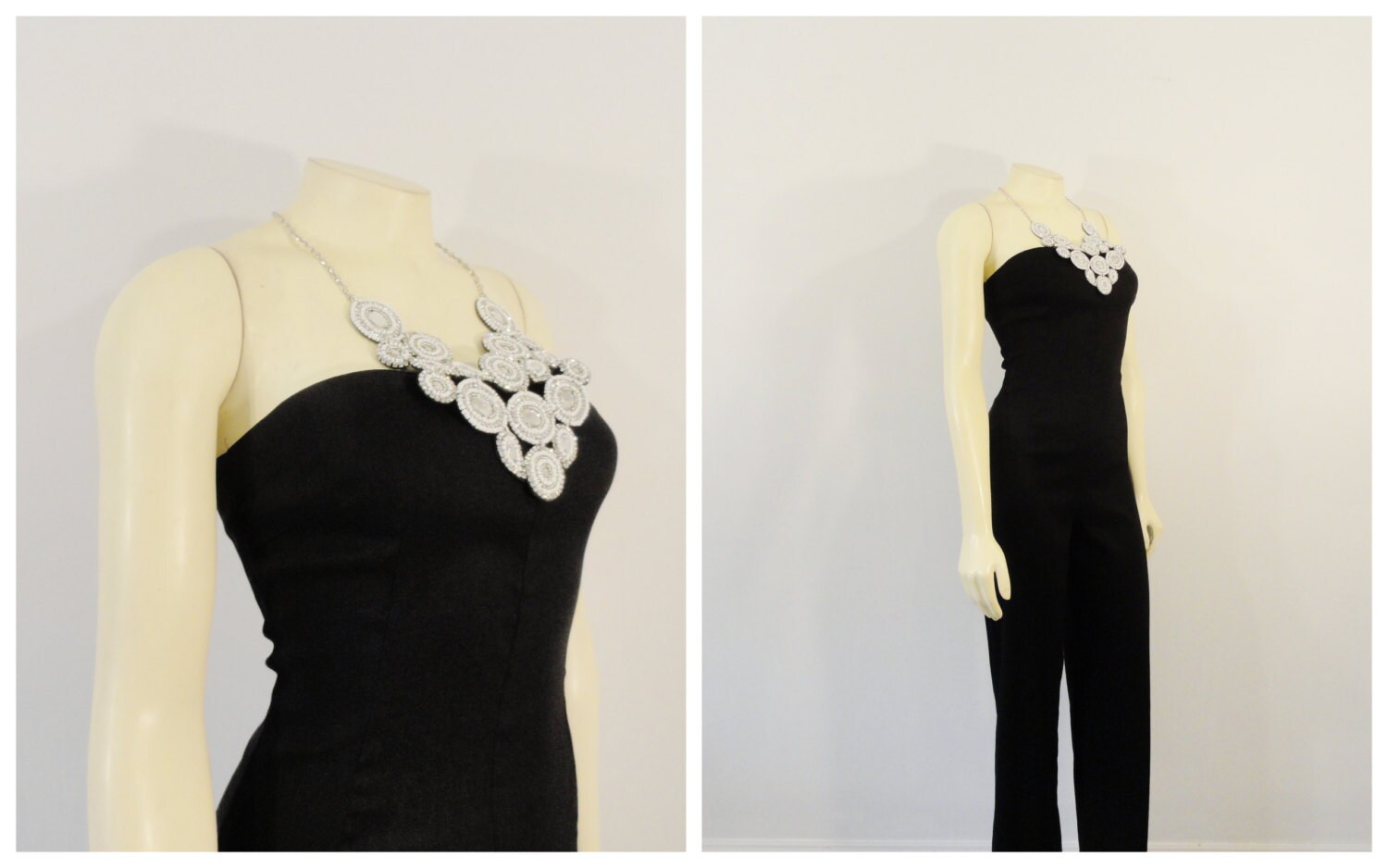 Vintage Jumpsuit 90s Newport New Strapless Black Stretch Jumpsuit One Piece Size Small To Medium