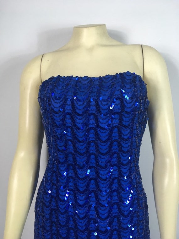 DESIGNER 70s Mike Benet Formals Blue Sequin Dress… - image 9