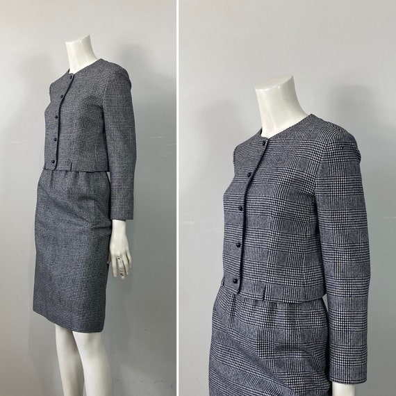 60s Wool Suit| 60s Black White Houndstooth Plaid … - image 6