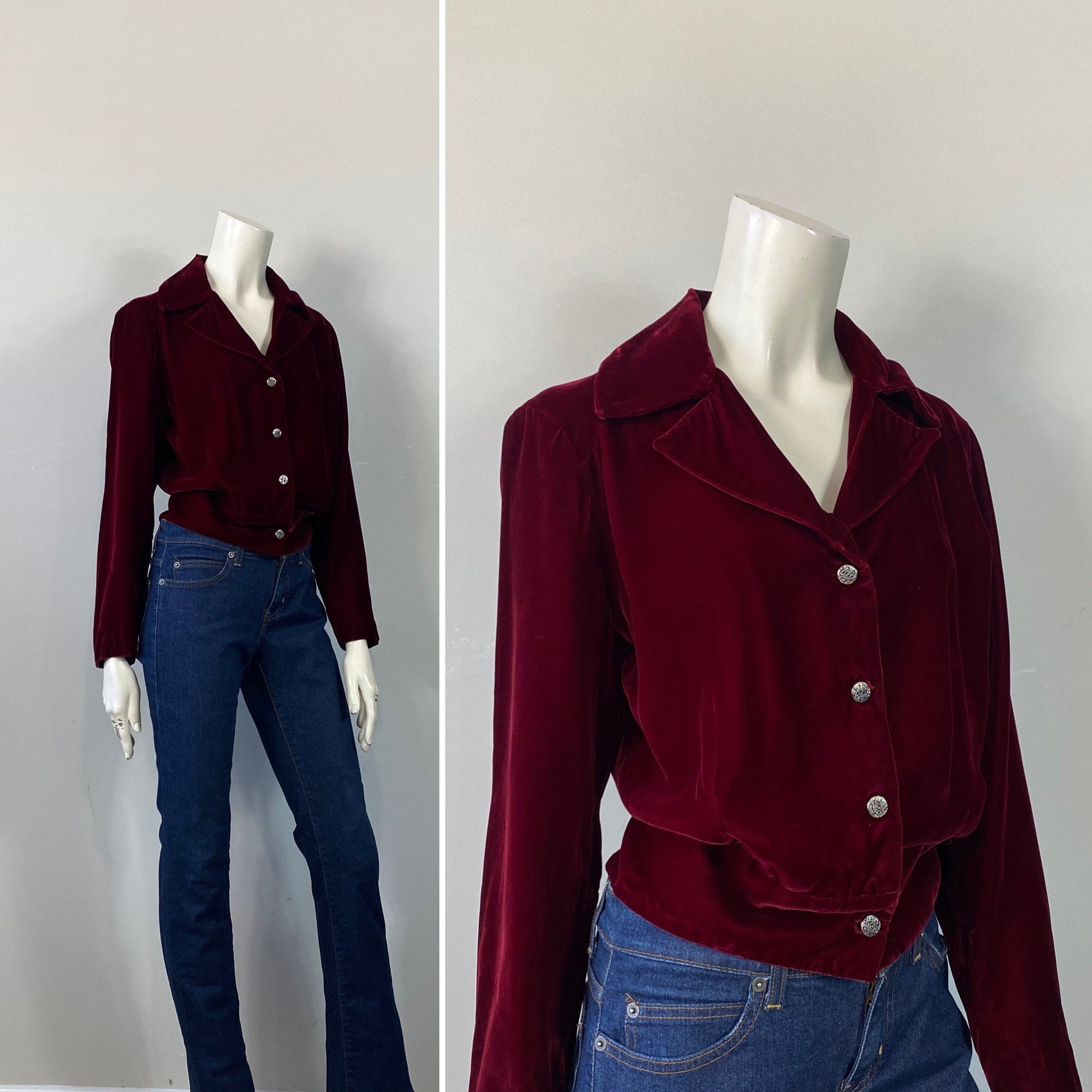 30s 40s Velvet Suit Vintage Velvet Jacket & Skirt Cranberry Red Velvet ...