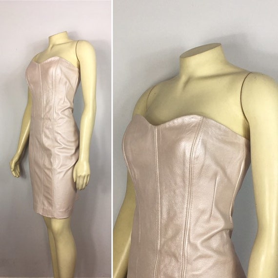90s Leather Dress| Metallic Baby Pink Leather Dres