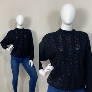 80s Vintage Sweater | 80s 90s Alfred Dunner Black Sequin Sweater Size 3X Modern L XL 1X 2X | Plus Size Sweater| Vintage Plus Size