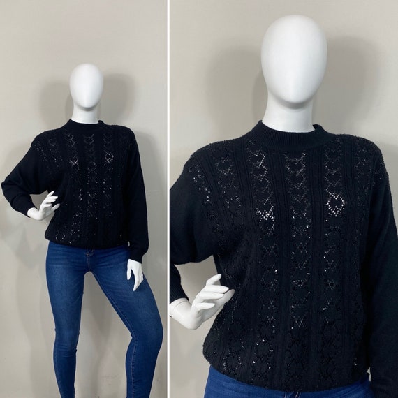 80s Vintage Sweater | 80s 90s Alfred Dunner Black… - image 1
